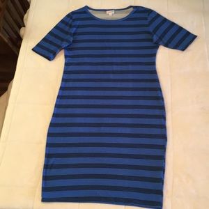 Blue & Black stripe t-shirt summer dress bodycon M